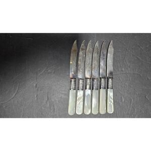 Mother of Pearl Fruit Knives Set of 6 Sterling Ferrule India Stainless Blades